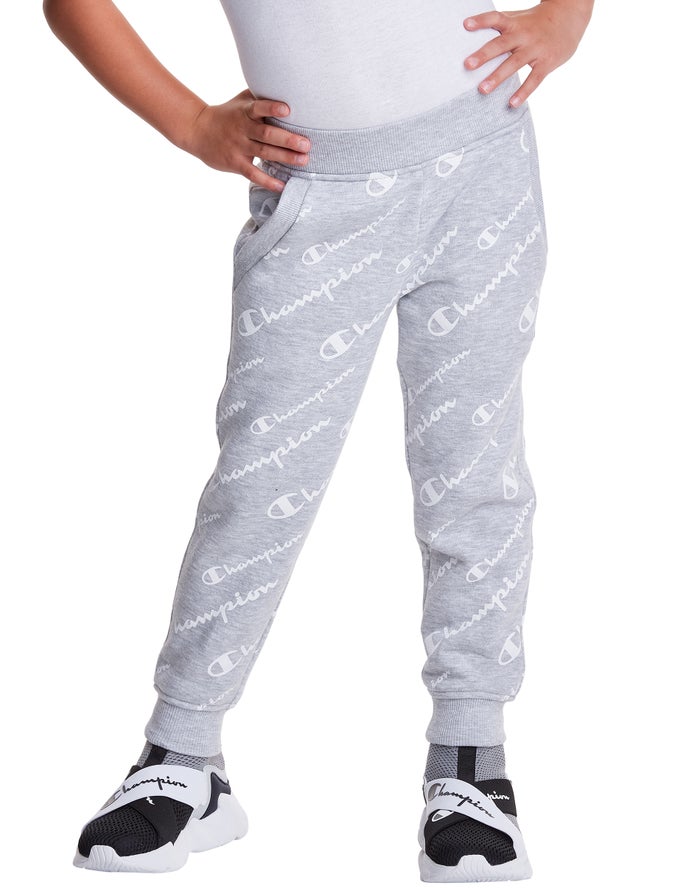 Champion Girls Joggers NZ - Fleece Allover Logo Grey ( 1927-SEFGA )